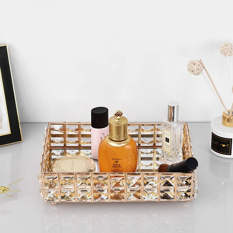 Nordic Metal Crystal Fruit Plate Cake Dessert Display Table Light Luxury Decoration Tray Jewelry Cosmetics Storage Tray