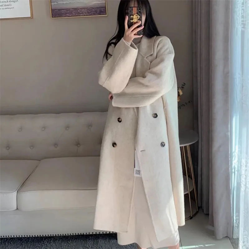 Abrigo de Cachemira de doble cara para mujer, chaqueta de longitud media, abrigo de lana de otoño e invierno, novedad de 2022