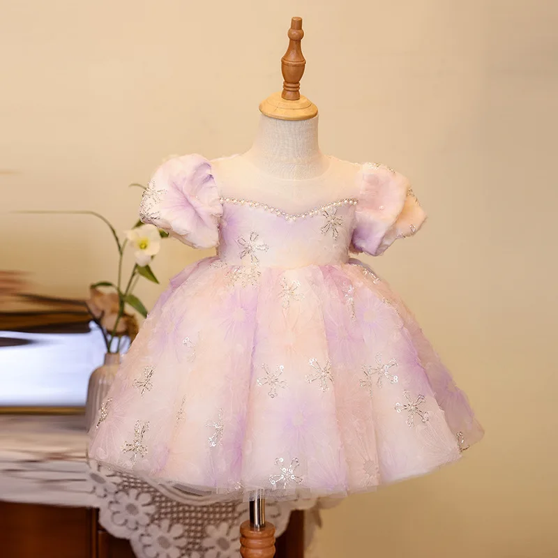 

Baby Girl's 1 st Birthday Baptism Princess Ball Gown Children High-End Flower Girl Wedding Piano Performance Dress y1322