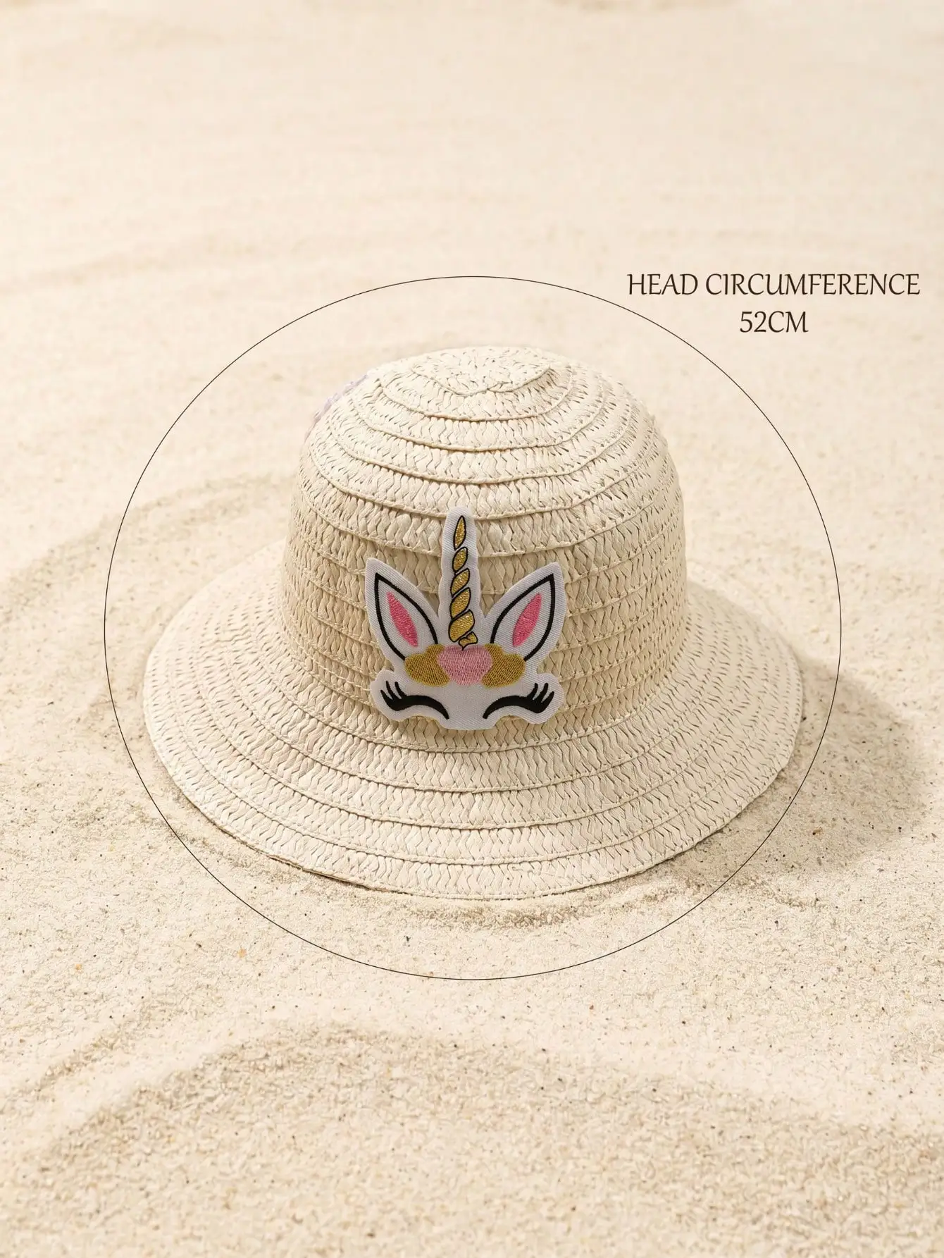 1pcs Girls Cartoon Unicorn Beige Straw Hat Summer Outdoor Beach Sun Hat  2-6Y
