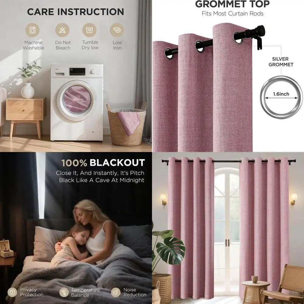 96 panneau de rideau occultant isolé thermique rose clair avec œillets pour chambres à coucher