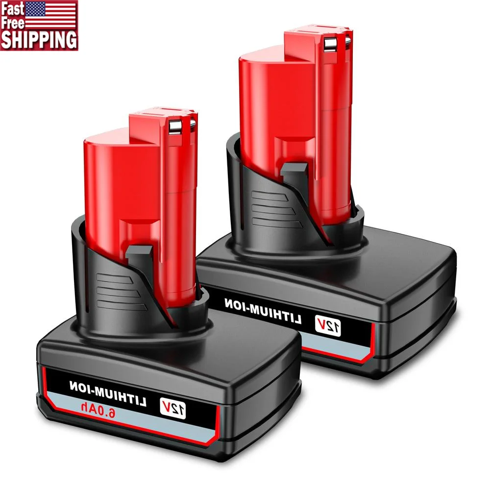 12V 6.0Ah Replacement Battery 2 Pack Milwaukee M12 48-11-2440 48-11-2402 FCC CE RoHS Certified