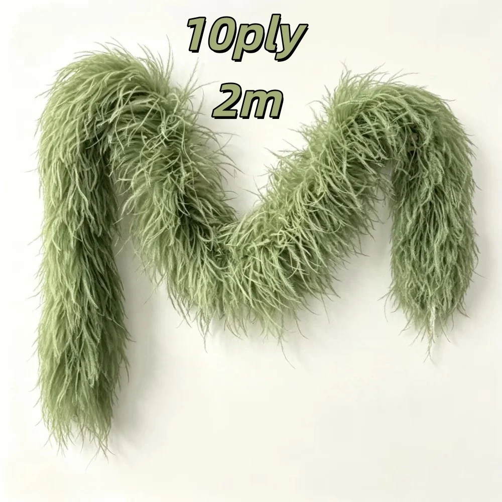 Green Ostrich Feather Boa 10Ply Fluffy Scarf for Wedding Bridal Dress Decoration DIY Sewing Craft Costume Party 0.5/1/2/3/4M