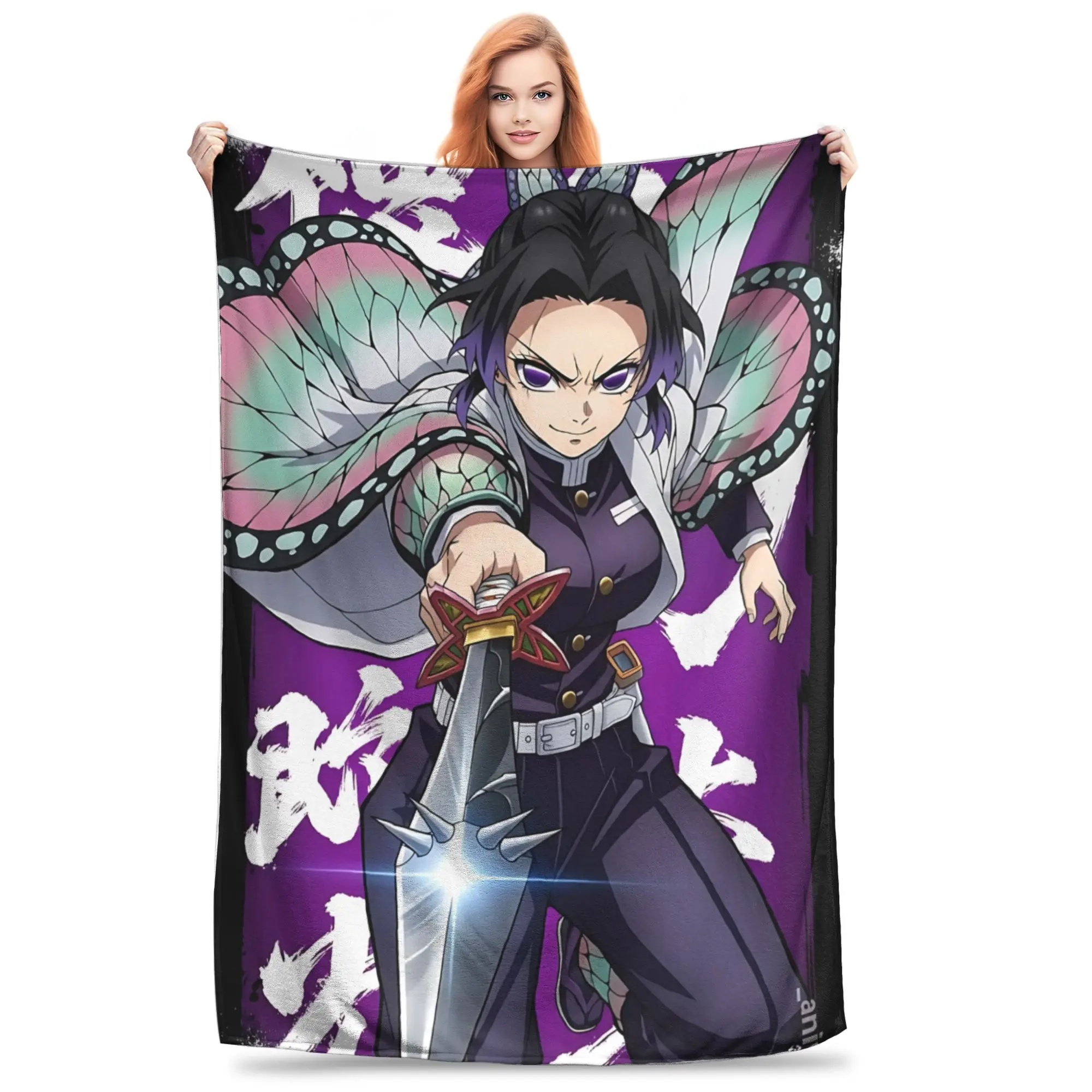 1PC Demon Slayers Anime Shinobu Kocho Blanket Throw Blanket  Novelty Warm Blanket All Season Home Gift