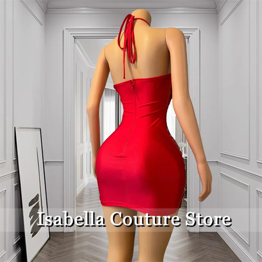 فستان حفلة موسيقية أحمر لامع للفتيات السود خرز سباركلي أحجار الراين كريستال فستان عيد ميلاد فيستدوس دي فيستا مخصص