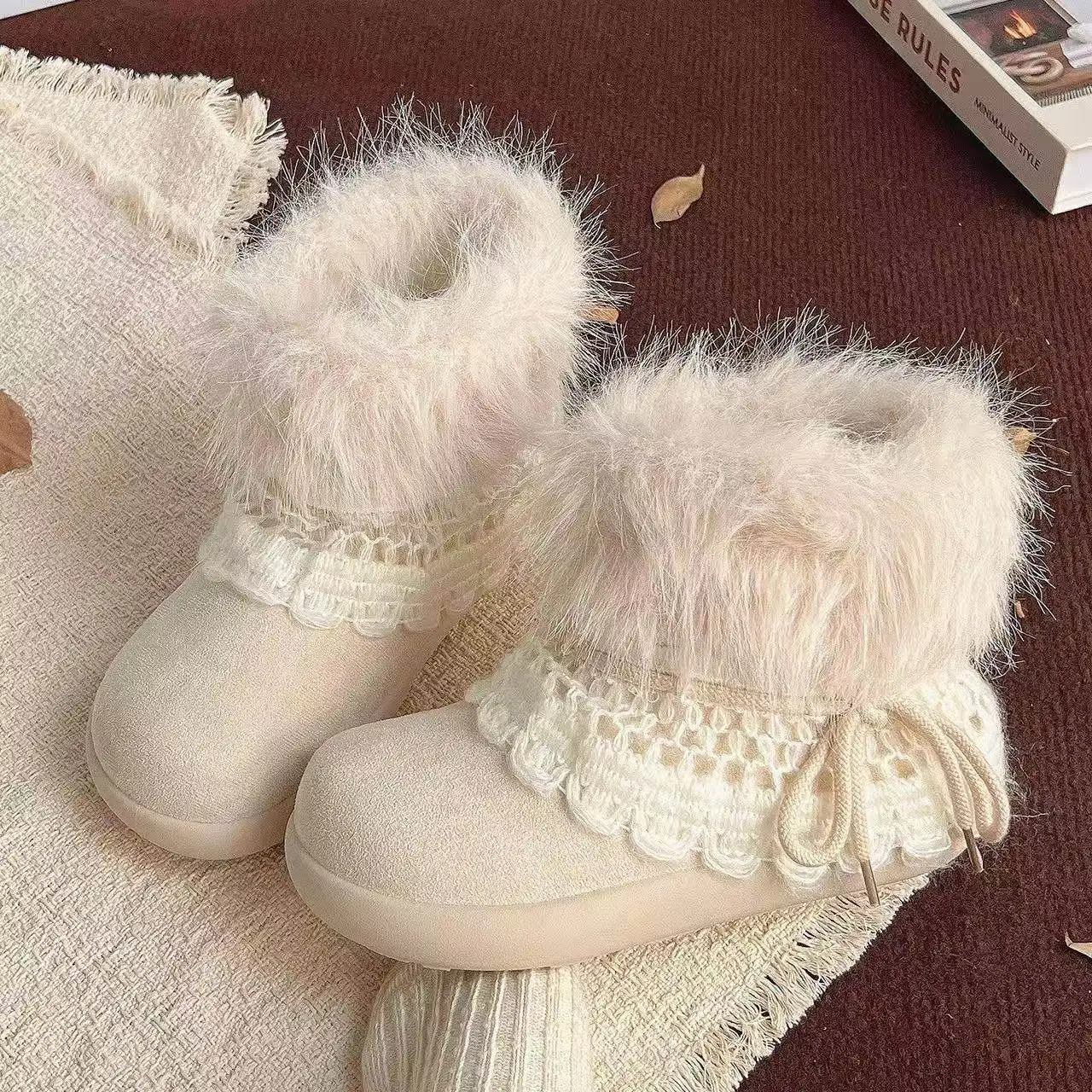 

Fashionable And Stylish Lace-up Fur-lined Snow Boots For Women 2026 New Model With Added Fluff For Warmth