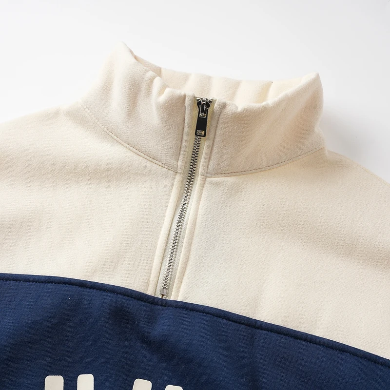 Blue White Patchwork Casual Rhude Sports Outfit New American Style Letter Print Pullover Sets One Day Ship Out view 6