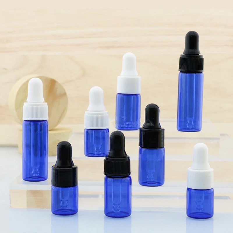 

300pcs 2/3/5ml Blue Glass Dropper Bottles For Serum Essential Perfume Oil Mini Portable Travel Dripper Eye Drop Pipette