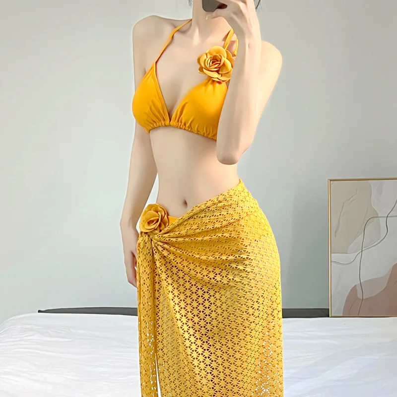 Thai Ginger Flower Split Bikini Sexy Slimming Island Vacation Niche Three Piece Swimsuit