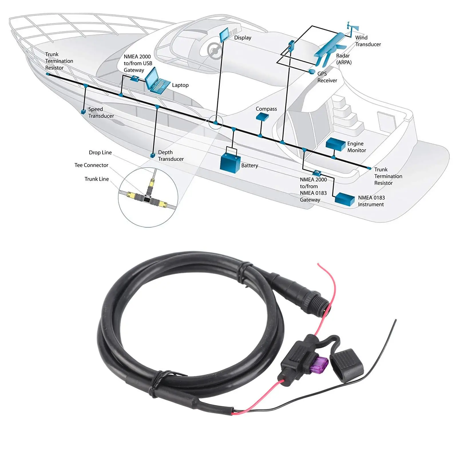 ل nmea 2000 N2K كابل الطاقة العمود الفقري الذكور مع 5 دبوس 1 متر/39.4in لشبكات lowrance Simrad B&G Navico