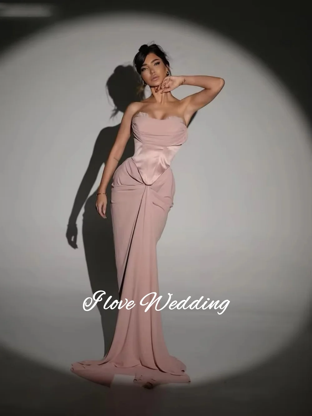 Rosa crepe vestido de noite sem alças querida sereia vestidos de ocasião formal elegante plissado vestidos de festa de baile personalizado
