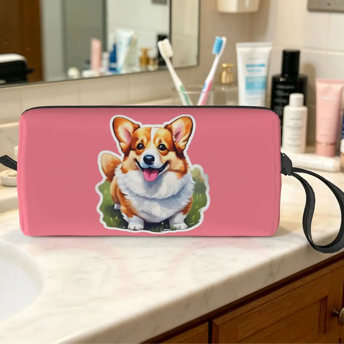 Corgi Watercolor Makeup Bag Cosmetic Organizer Storage Dopp Kit for Women Beauty Travel Pencil Case