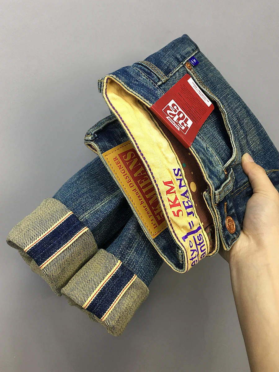 12.5oz Red Selvedge Denim Jeans for Men 99% Cotton High Quality American Vintage Casual Spring Autumn Tapered Straight Pants 512