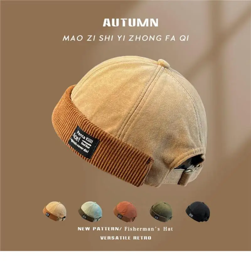 Y2K Vintage Beanie Mütze ohne Visier Docker Brimless Hüte Retro Dome Cord für Männer Frauen Hip Hop Streetwear Winter Herbst Cap – Detail 2