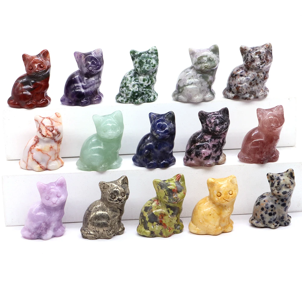 

30mm Mini Cat Ornament Garden Natural Stone Carving Kitten Statue Gift Kids Children Home Room Decor Miniature Crystal Figurines