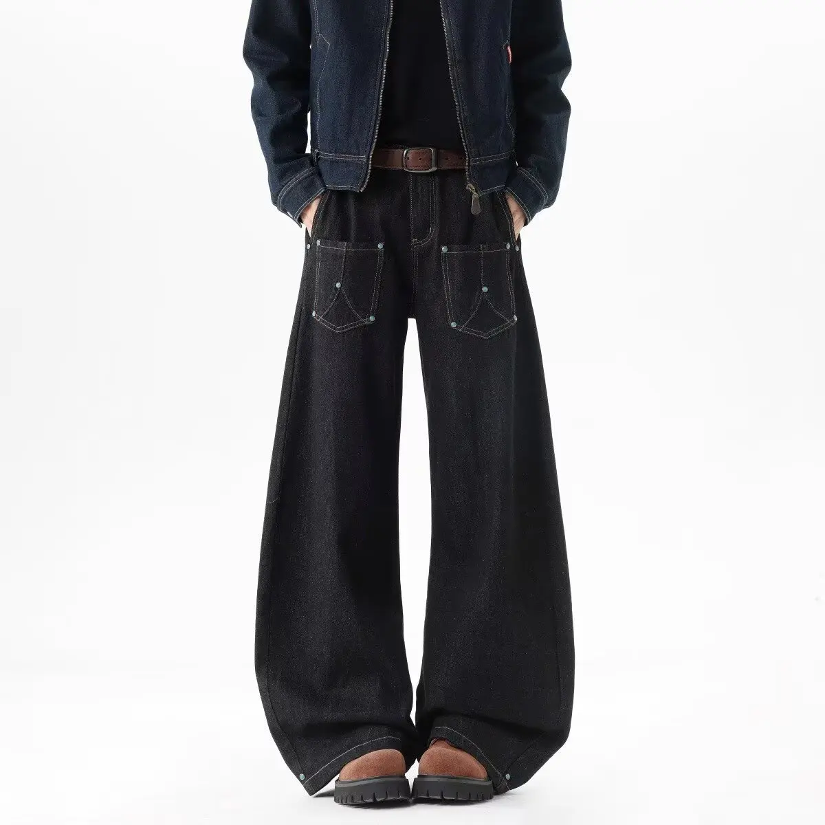 2025 Ropa Y2K New Fashion Multi Pockets Cleanfit Black Baggy Jeans Pants Men Clothing Straight Casual Denim Trousers Moda Hombre