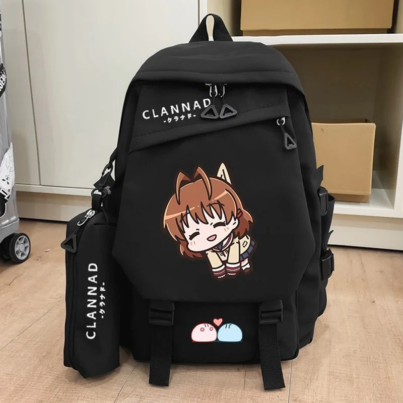 Sacs à dos Anime de grande capacité pour filles et garçons, sacs d'école pour étudiants et adolescents, noir et bleu, Clannad, cadeau, 30 × 43 × 14cm