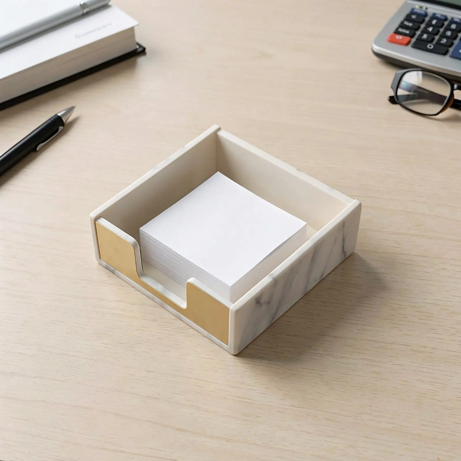 Marble Memo Holder Acrylic Desktop Notepad Organizer Adhesive Notes Case Desk Supplies Memo Accessory for Desktop Note Storage