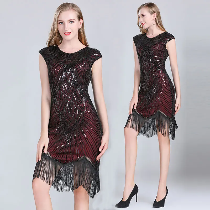 

Plus Size Latin Wear Women 1920s Vintage Flapper Great Gatsby Party Dress Sequin Fringe Midi Dresses Summer Art Deco Embellished