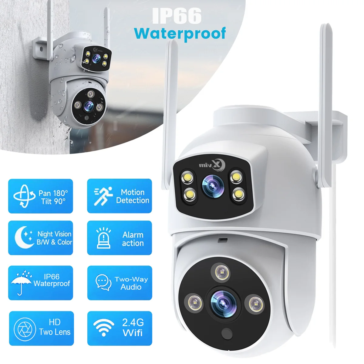 XVIM 6MP Dual Lens WiFi Camera Wireless Security Camera Waterproof 2.4G WiFi PTZ Home Security Protection Surveillance Camera