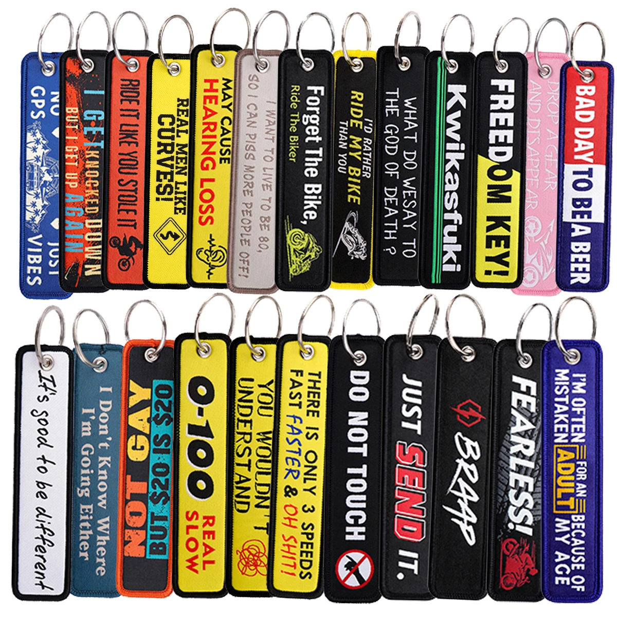 1pcs Funny Embroidery Key Tag Cool Warning Quotes Keychains For Women Men Car Motorcycles Accessories Keyring Biker GIfts