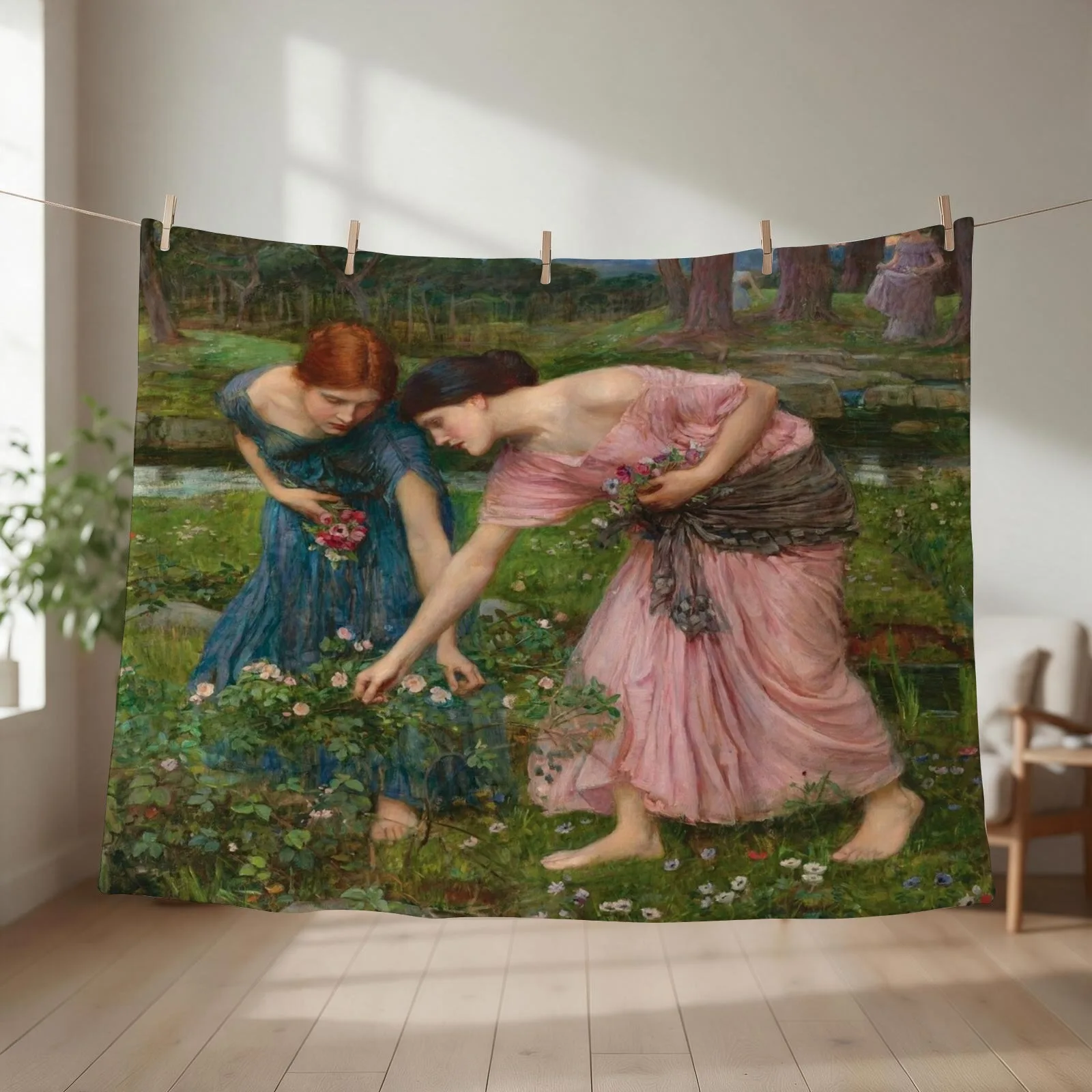 John William Waterhouse - Gather Ye Rosebuds Throw Blanket Furrys Thin Softest Bed Blankets