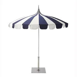 Shade sun umbrella outdoor leisure aluminum rod polyester large courtyard pagoda umbrella 16 bone sand blue and white beach