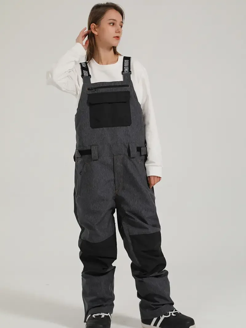 

Women's Snow Pants, Color Block Thermal Snow Bibs, Muti Pockets Waterproof & Windproof Ski & Snowboard Bib Pants