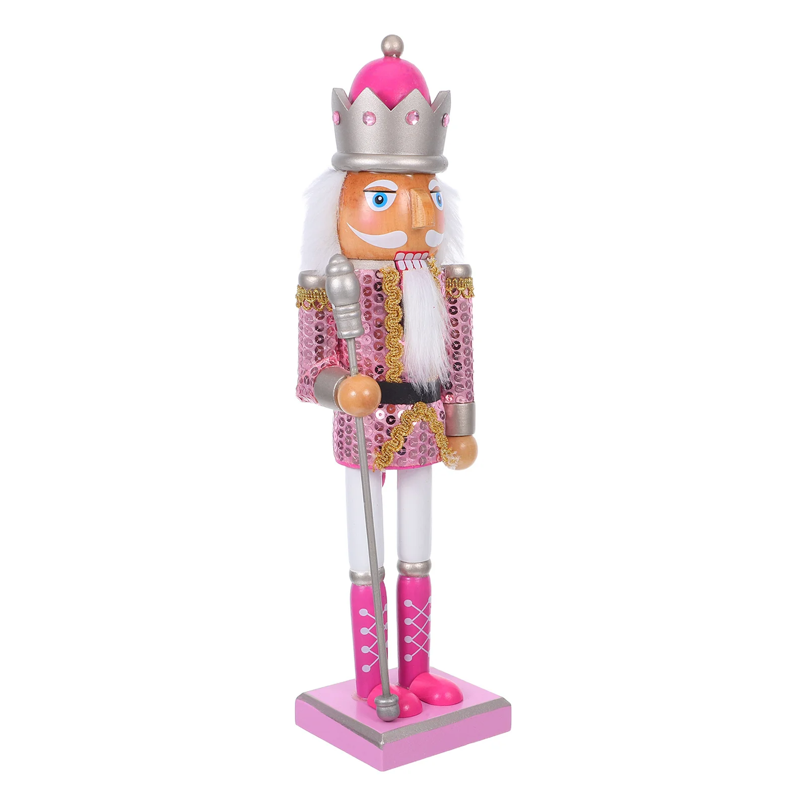 

Christmas Nutcracker Soldier Wooden Pink Uniform 38cm Desktop Xmas Holiday Decoration Festive Wooden Soldiers Home Cabinet