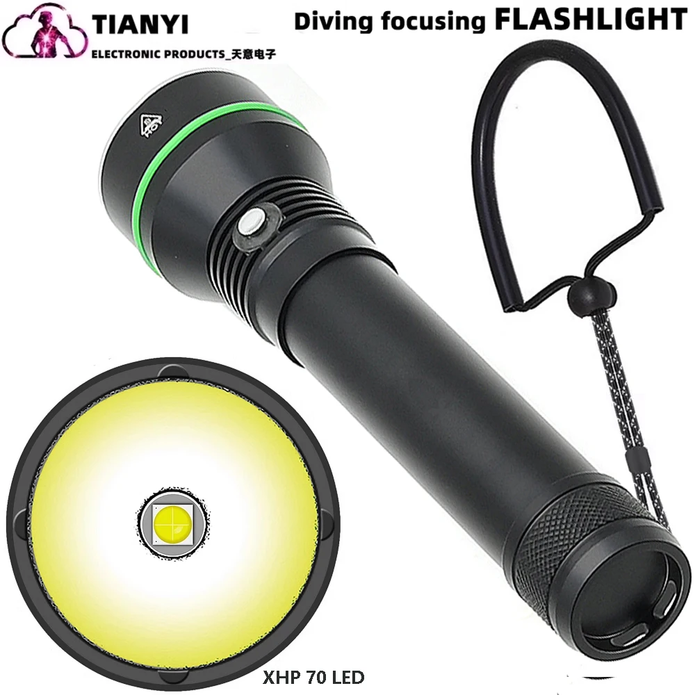 High power XHP70 bright diving aluminum alloy flashlight diving photography waterproof light 26650 charging