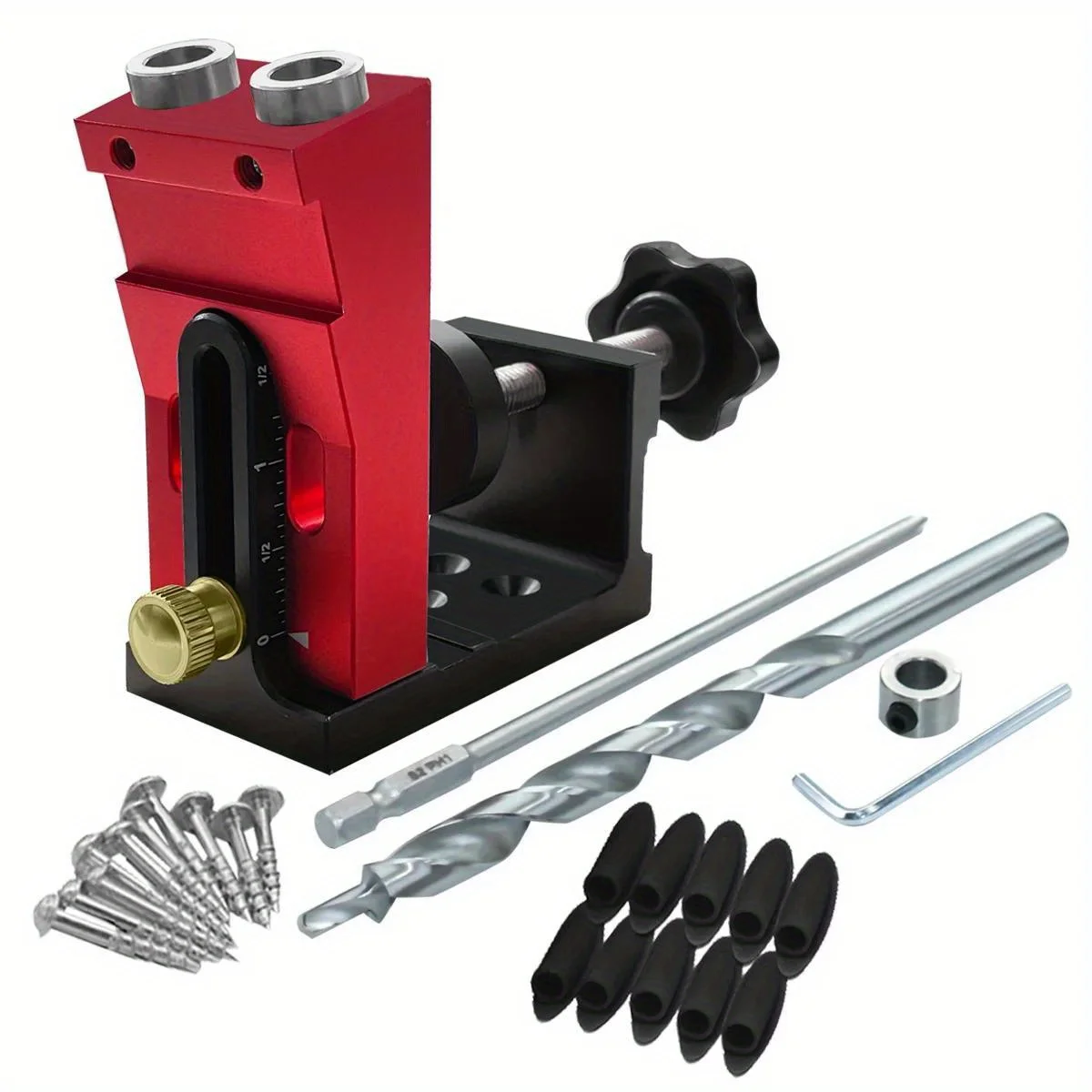 Woodworking Pocket Hole Jig Kit 9.5mm Oblique Hole Puncher Locator 3/8inch Drill Bit & Clamp Carpentry Drilling Guide tool kit