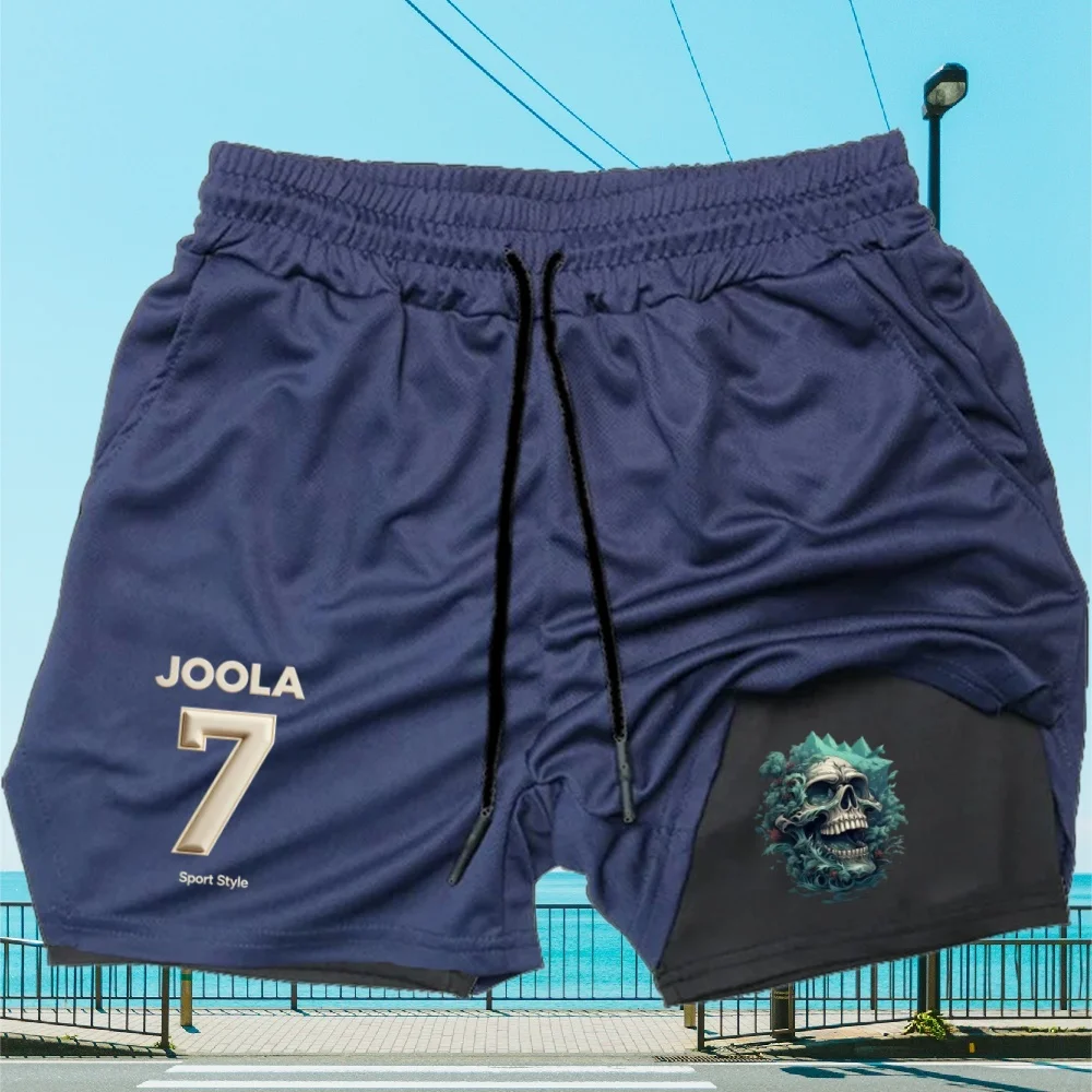 

Y Men's JOOLA Skull Print Athletic Shorts 2-in-1 Quick Dry Tennis Badminton Workout Shorts
