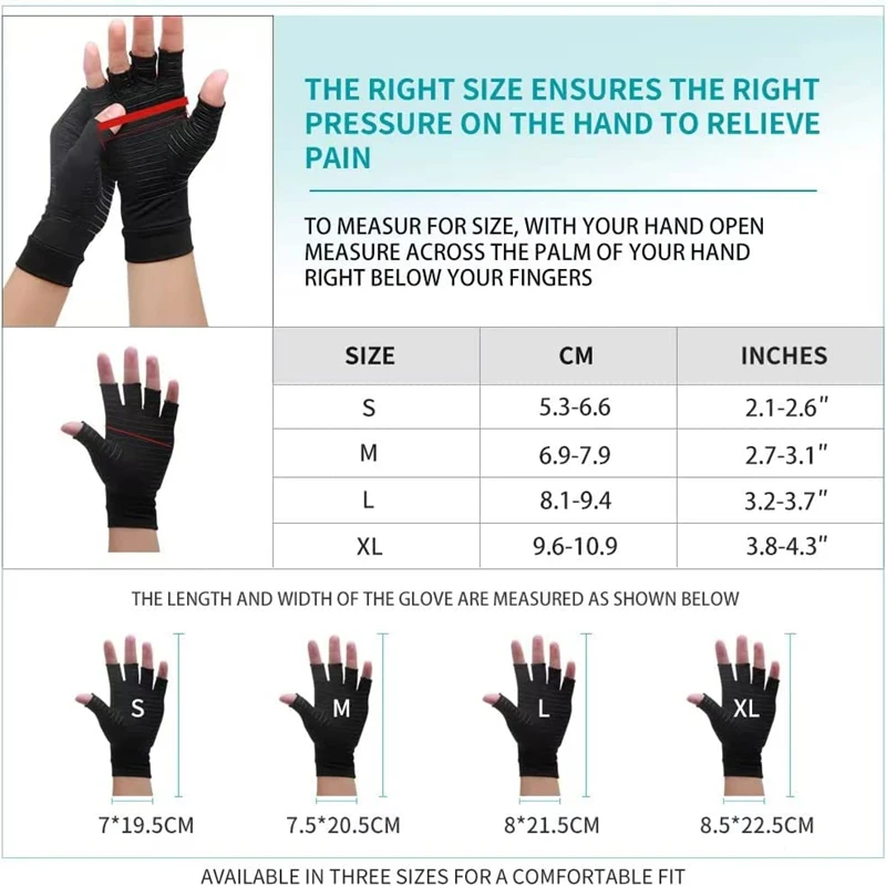 New Compression Gloves Hand Copper Arthritis Gloves Joint Pain Relief Half Finger Anti-slip Therapy Gloves For Womens Mens 2023