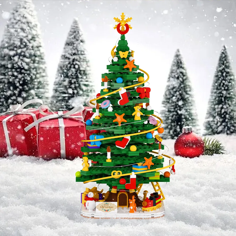 Gobricks MOC クリスマステーマのクリスマスツリービルディングブロックモデル冬の装飾レンガクリスマスリースおもちゃ子供のギフト