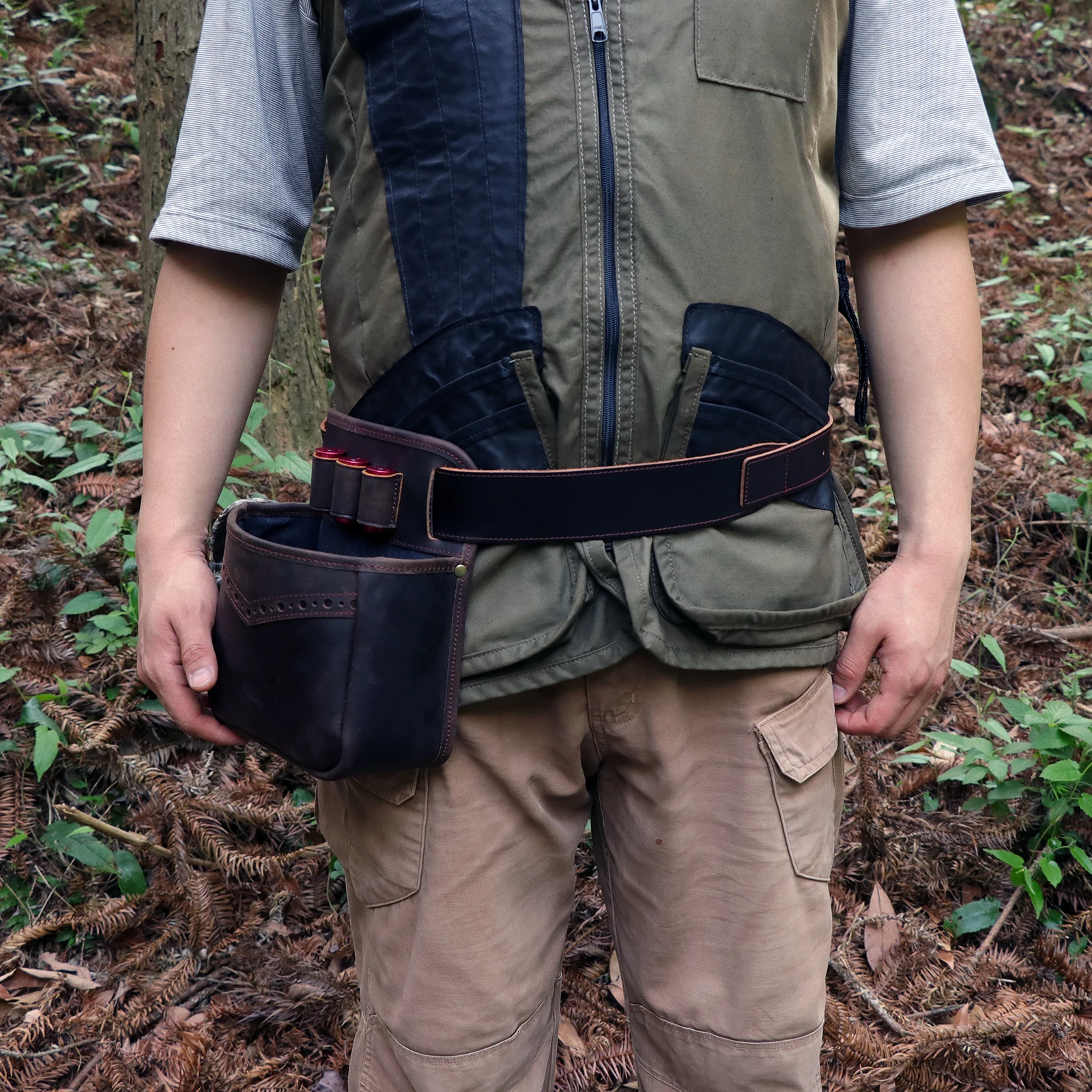 Tourbon Hunting Accessories Leather Cartridges Waist Bag Brown Shooting Shell Ammo Bullet Storage Pouch w/ Belt