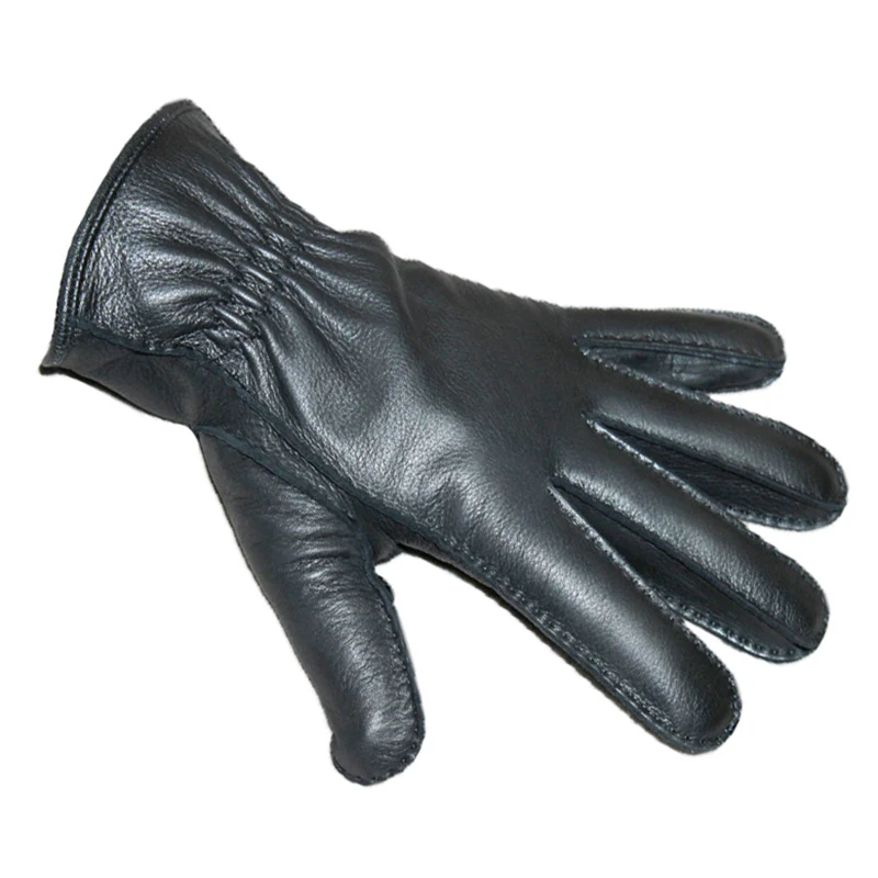 High-quality Imported Deerskin Leather Gloves Men\'s Fashion Hand-Stitched Winter Thickening Warm Motorcycle Riding Points