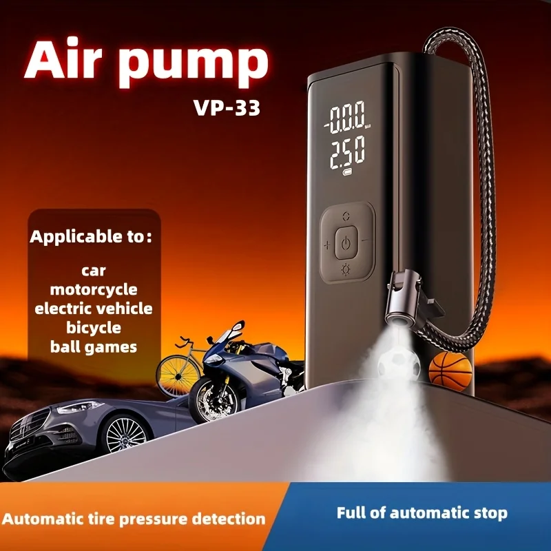 

Беспроводной автомобильный насос для шин 150PSI, перезаряжаемый портативный воздушный компрессор с цифровым манометром и LED-подсветкой для автомобиля, велосипеда, мячей