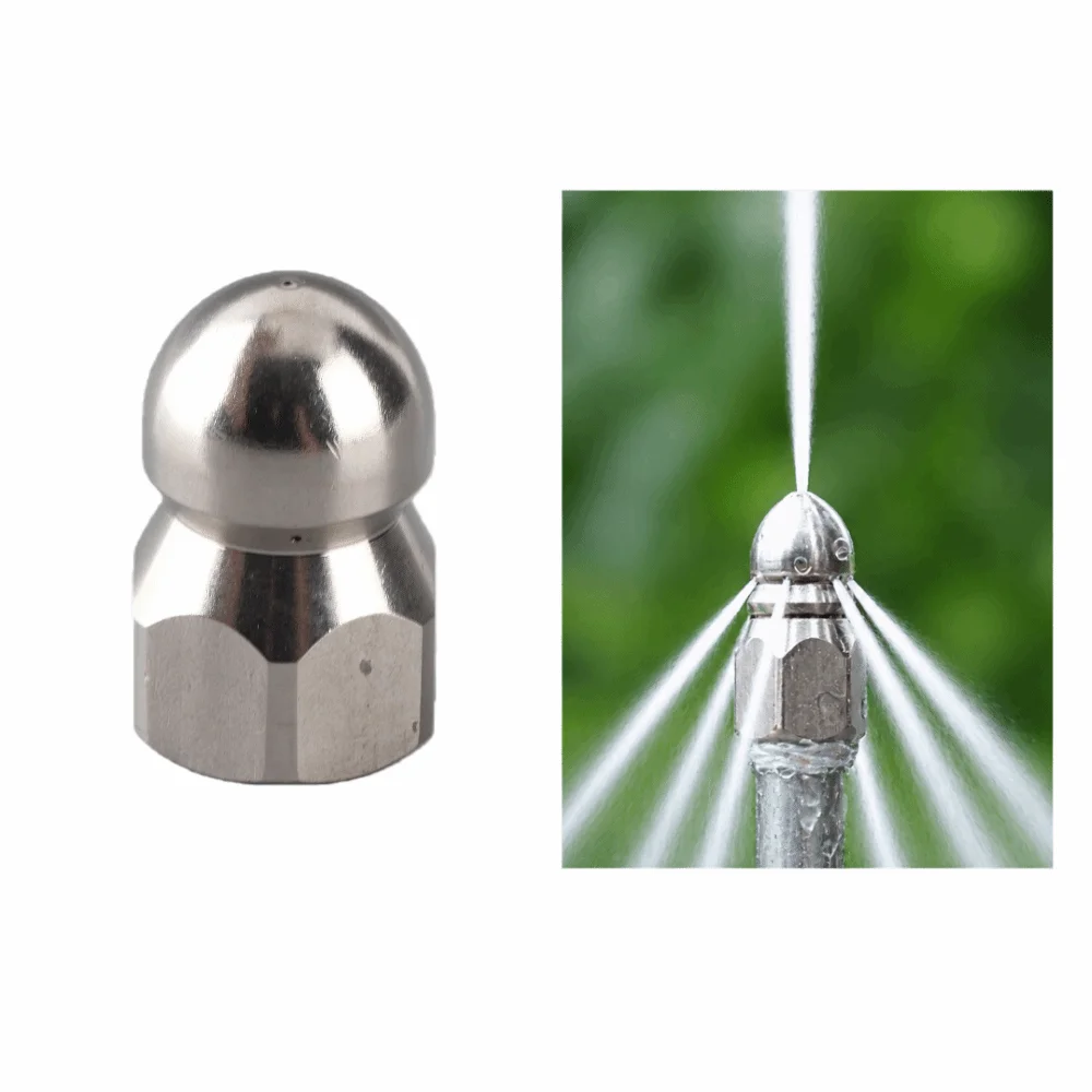 3/8 Inch Sewer Cleaning Nozzle Stainless Steel Wear Resistant Drain Cleaning Nozzle 1 Forward 6 Rear Jets