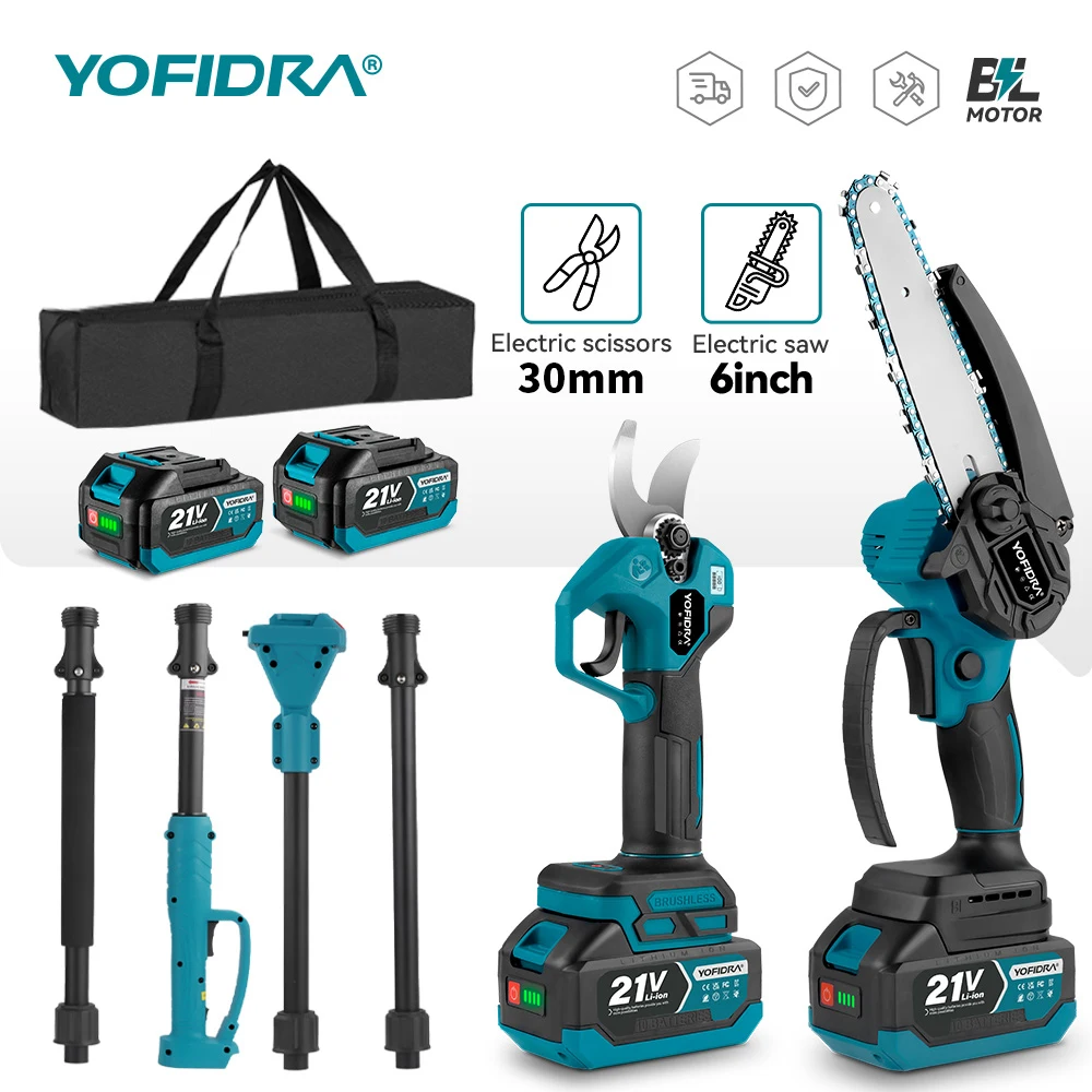 Scie à chaîne électrique sans fil YOFIDRA 3 en 1, scie télescopique pour branches hautes, outil de travail du bois et d'élagage, compatible avec les batteries Makita.