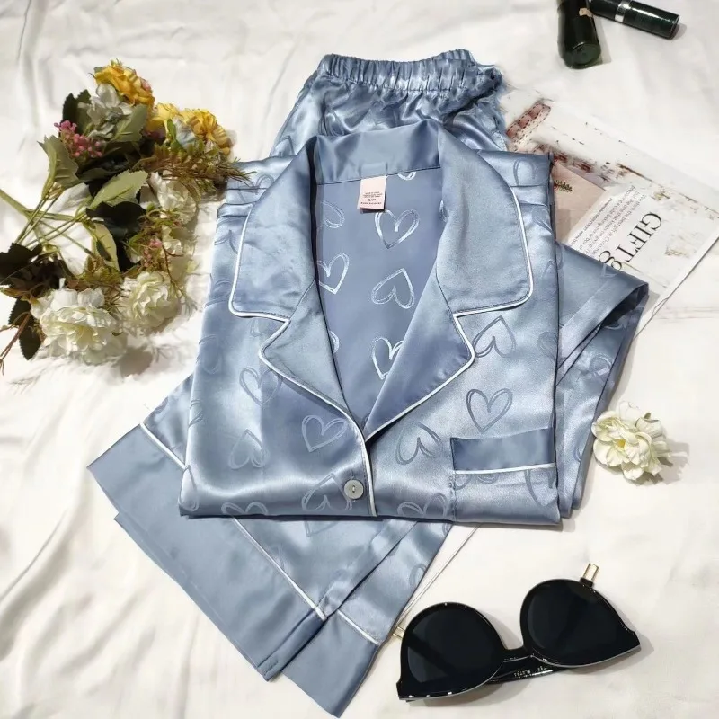 Pajama Women Long-sleeved Trousers Sleepwear Spring Autumn Plus Size Loose Loungewear Cute Summer Thin Silk Home Service Suit