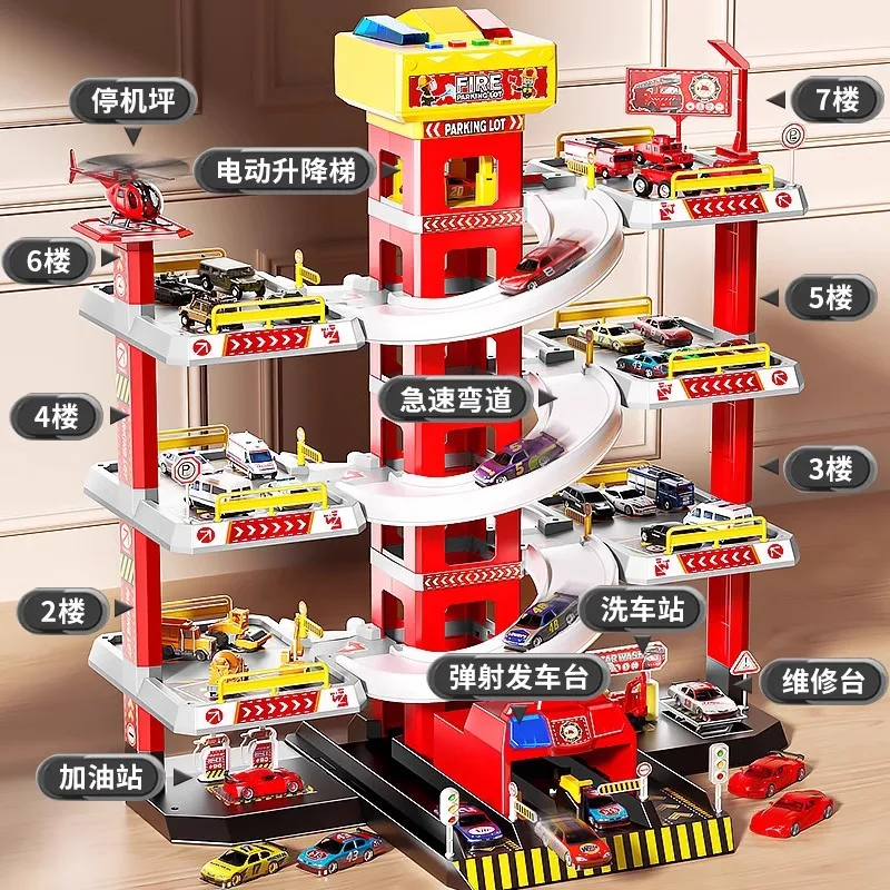 

Track Vehicle Fire Station Parking Lot Toy Car Small Car Construction Vehicle Gift for 3-4 Years Old Boys Educational Playtime
