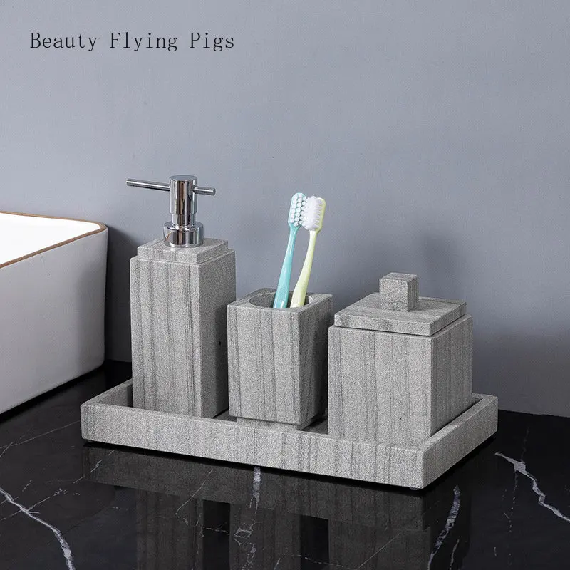 Gray Marble Light Luxury Bathroom Wash Set Hotel Bathroom, Bathroom, Hand Wash Table, Toothbrush Shelf, Tray Decoration