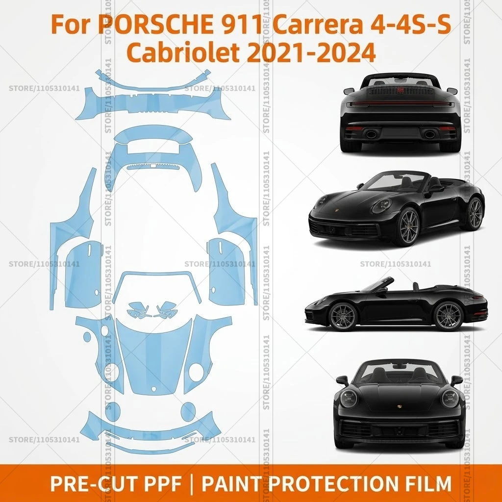 

Предварительно нарезанная защитная пленка PPF, прозрачная защитная пленка для переднего бампера, автомобильная пленка для Porsche 911 Carrera 4-4S-S Caprio 2021-2024
