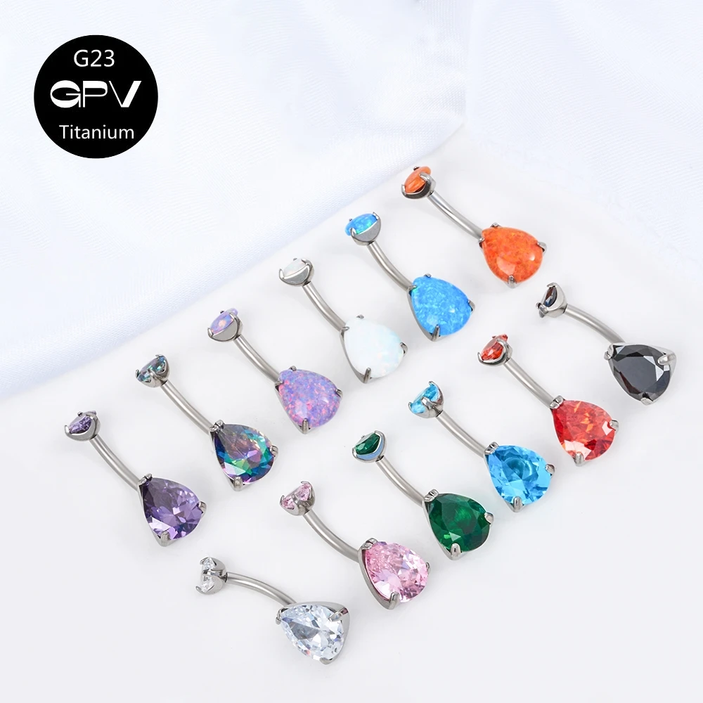 G23 Navel Nail Titanium Mosaic In The Shape Of A Luxury Large Zircon And Opal Body Piercing Jewelry Navel Ring Nail