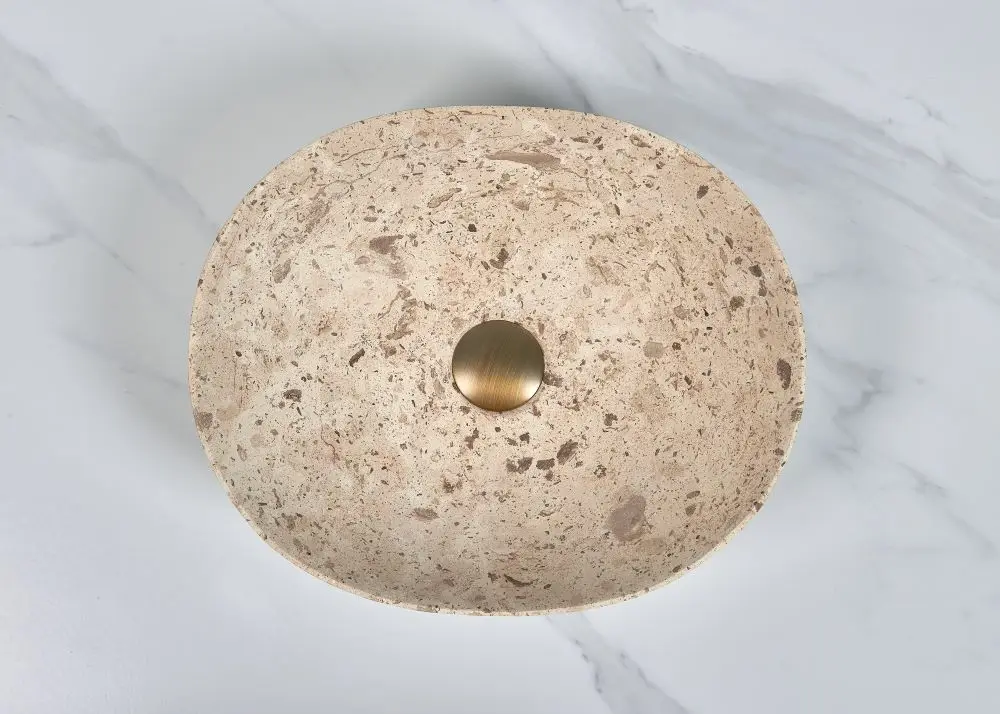 %r Oval Shape Small Beige Color Marble Stone Wash Basin
