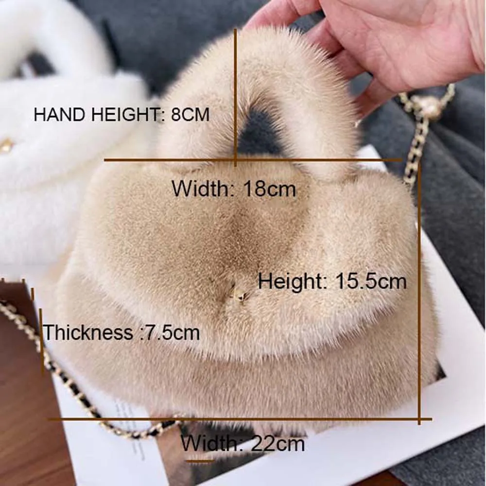 2025 Women Ladies Real Mink Fur Bag Small Armpit Bags Chain High Quality Fur Shoulder Crossbody Bag Underarm Plush Hagbags