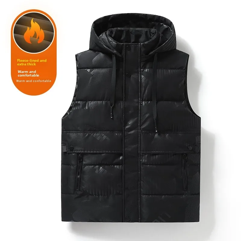 

Warm Down Cotton Vest for Men Winter Trend Detachable Hooded Vest Jacket Outdoor Men's Workwear Vest Jacket Thickened Waistcoat