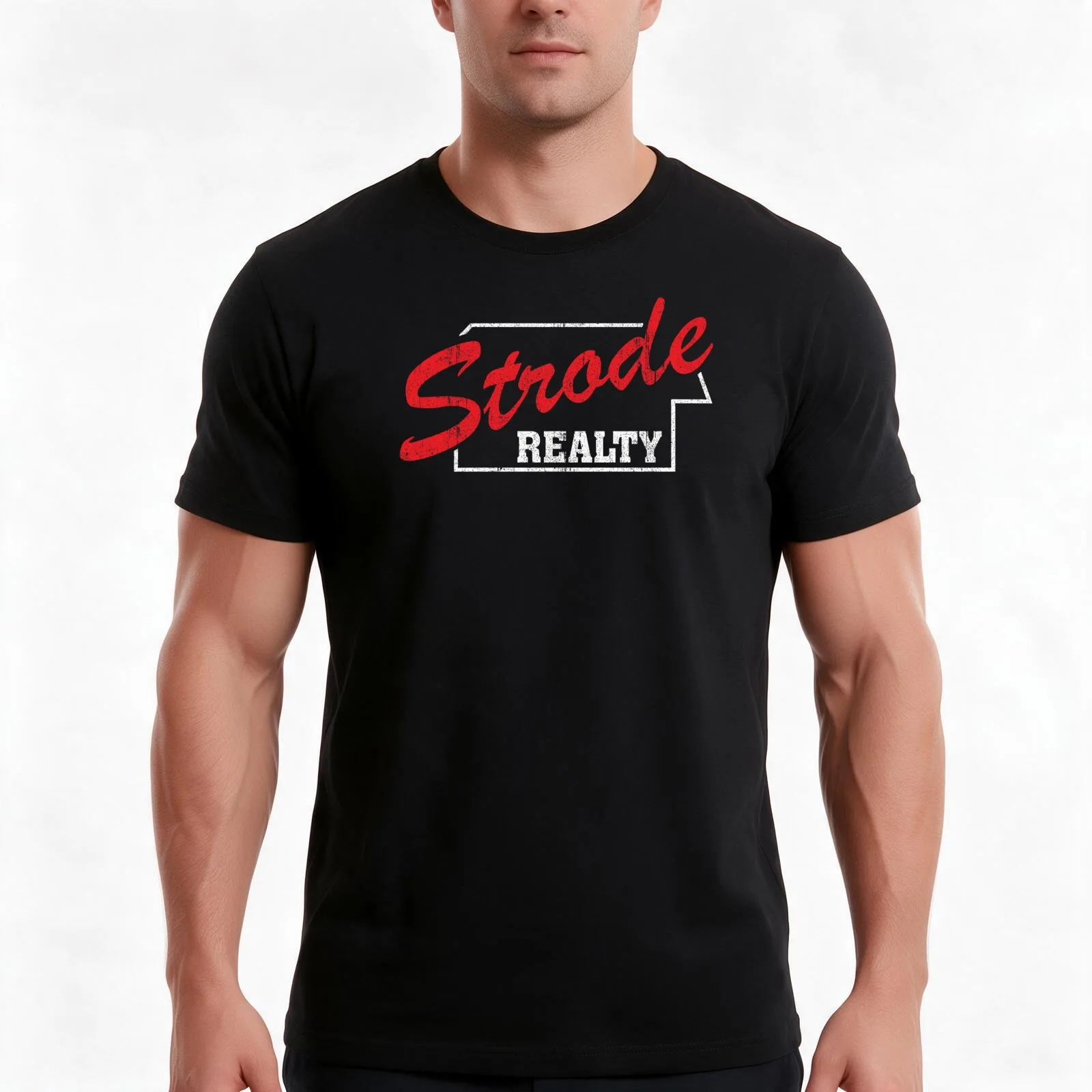 Strode Realty T-Shirt, Summer Casual Cotton Tee, Oversized Streetwear Tops, Vintage Graphic Print, Loose Fit Short Sleeve