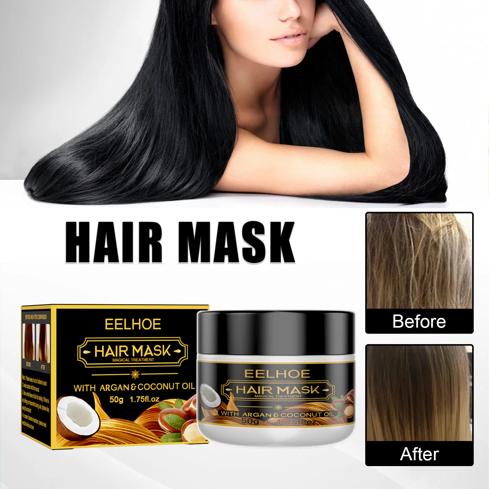 Argan Coconut Oil Hair Mask Professional Hair Treatment Cream Smoothing Straightening Soft Repair Damaged Frizz Hair Care