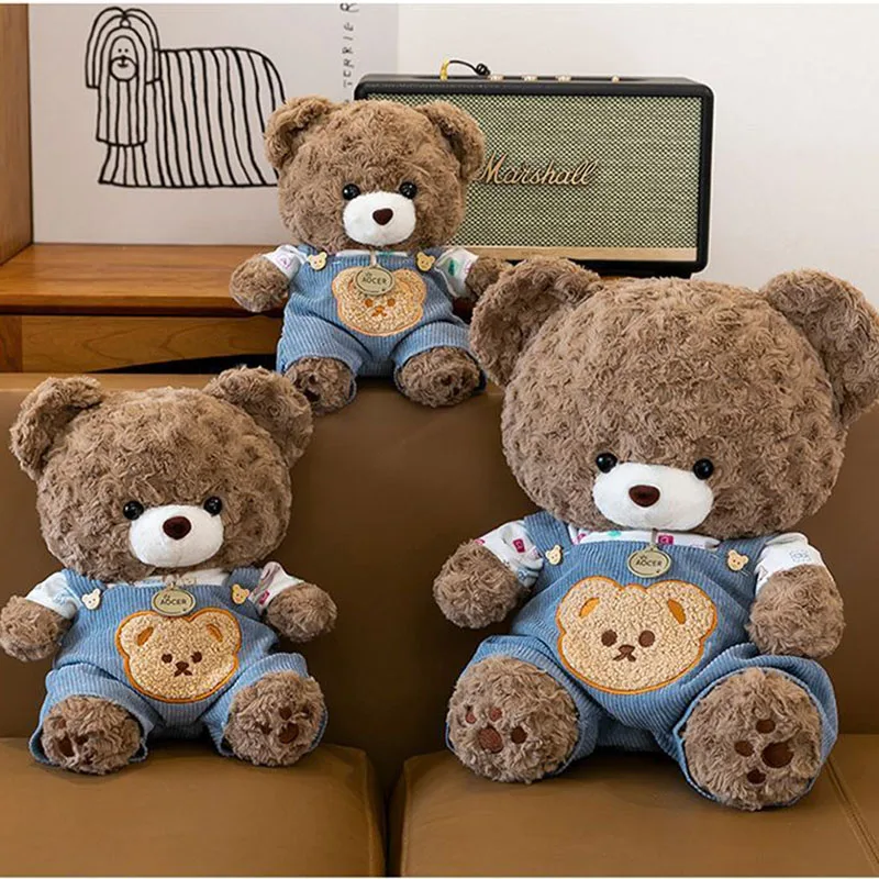 Cute Teddy Squishy Plush Toy Soft Fluffy Brown Bear Stuffed Animal Removable Clothes Plushie Doll Kawaii Pillow for Gift Fluffy